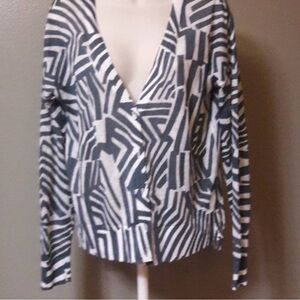 LOFT Black and White Patterned Sweater Cardigan Like New Medium